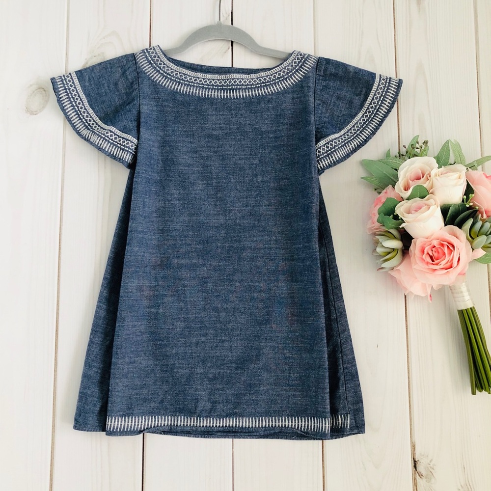 EUC Chambray Dress with Embroidered Outlines